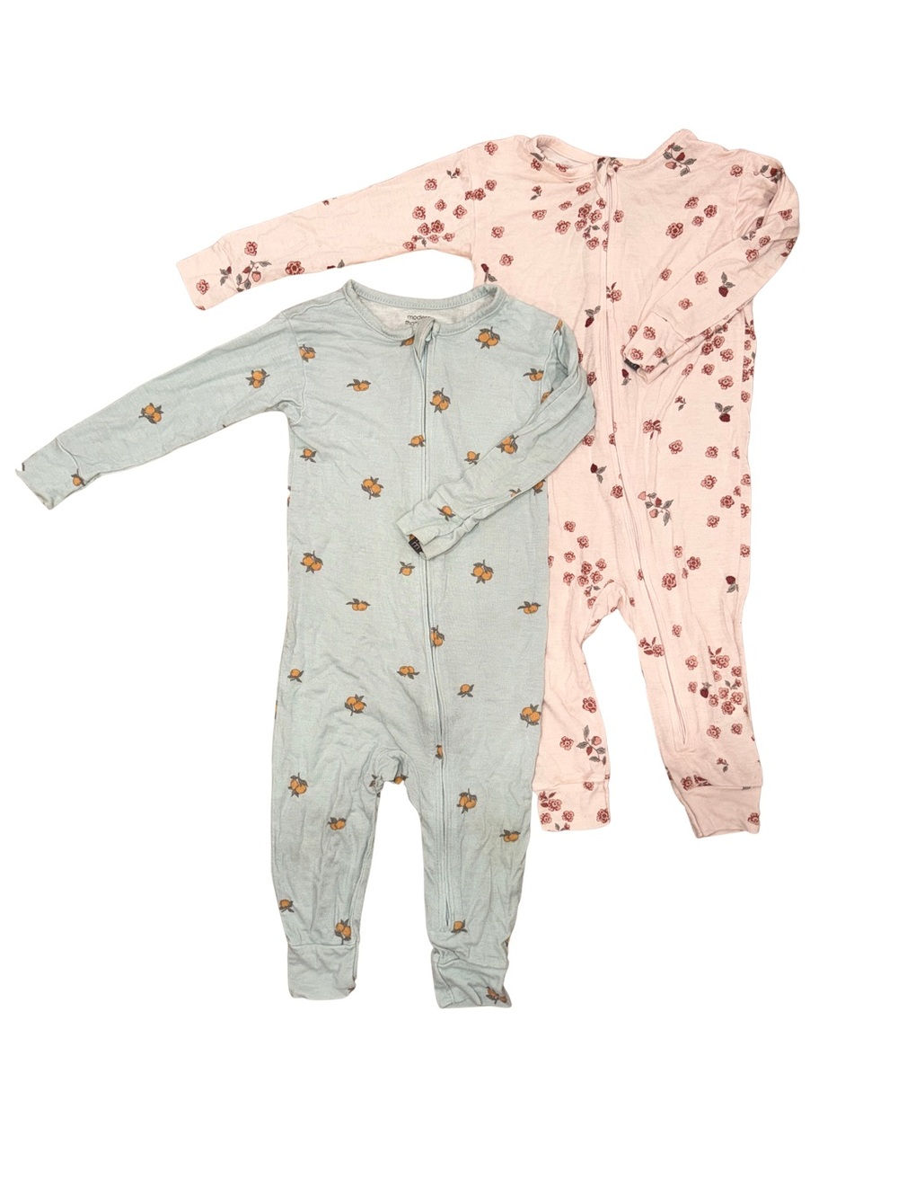 Gerber Two-Pack Floral Zipper Footies - Pink & Light Green